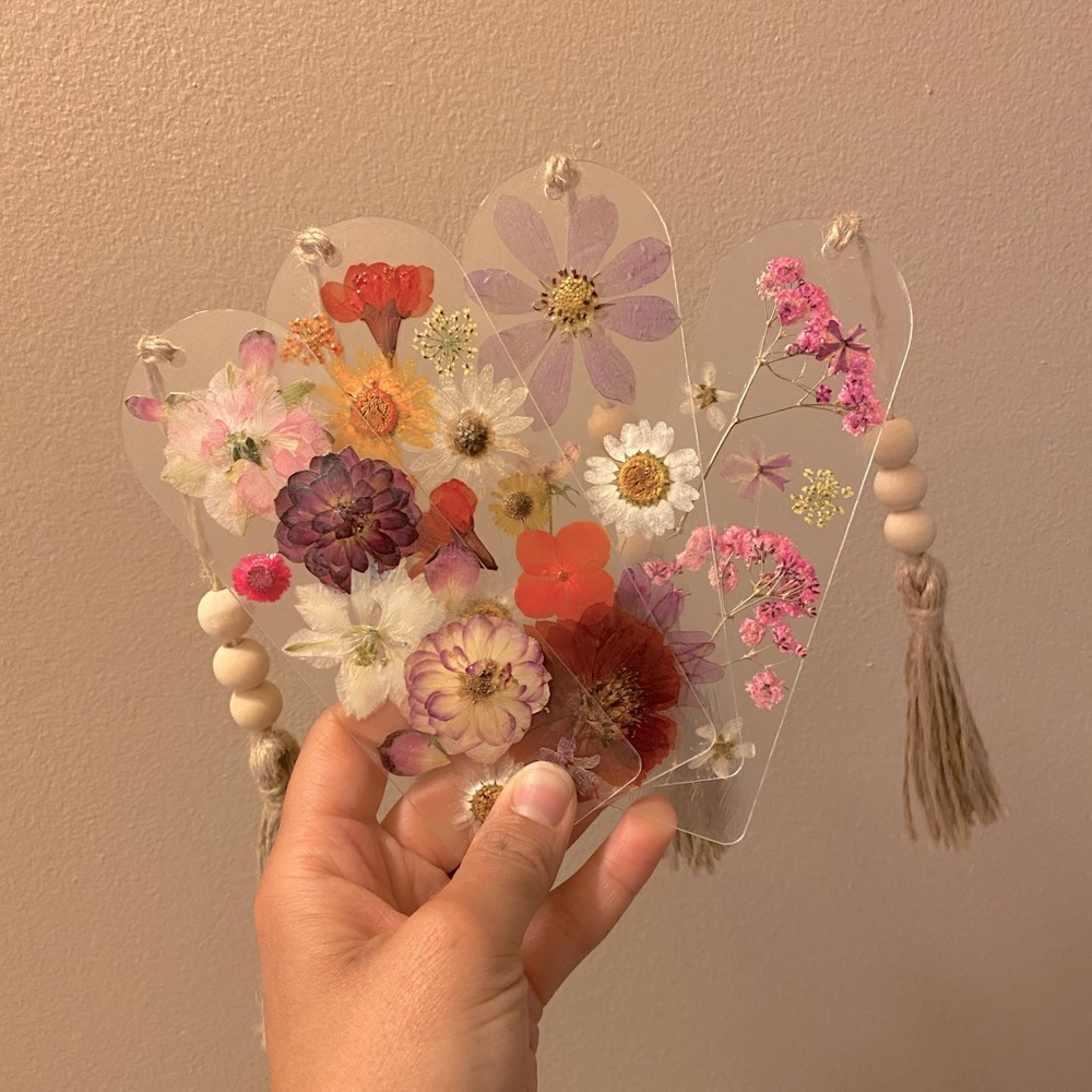 Hand crafted Floral acrylic Bookmark with Tassel and wooden beads